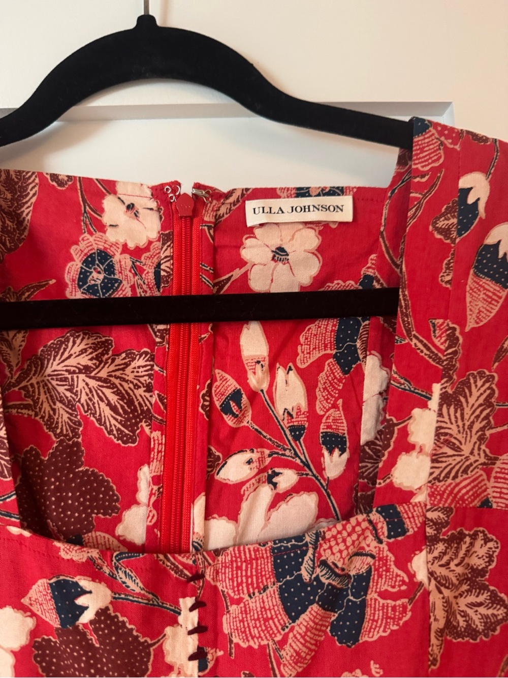 Ulla Johnson Red Floral Square-Neck Midi Dress - Picture 3 of 4